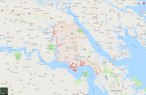 Map of James City Virginia, VA