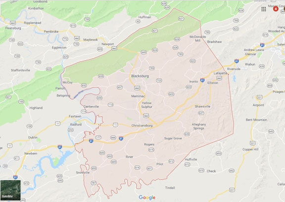 Map of Montgomery County Virginia VA