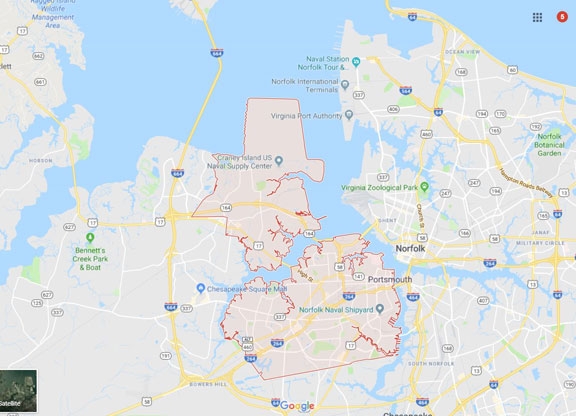 Map of Portsmouth Virginia VA