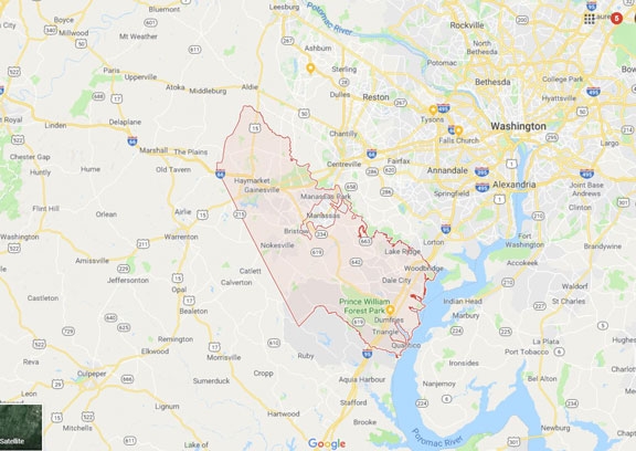 Map of Prince William County Virginia VA