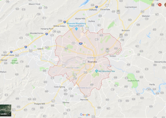 Map of Roanoke Virginia VA